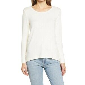 BOBEAU Women's Hacci Lace Cutout Tunic sweater size M in Ivory